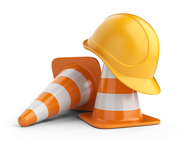 Traffic cones and hardhat. Under constructiom. 3D icon isolated on white